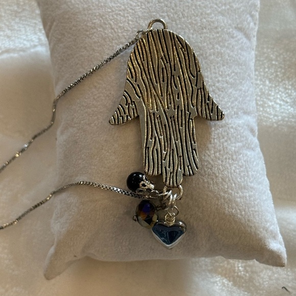 Adjustable Silver Hamsa Bracelet W/ Wrapped Charms – Filigree Protection Jewelry - Picture 6 of 7